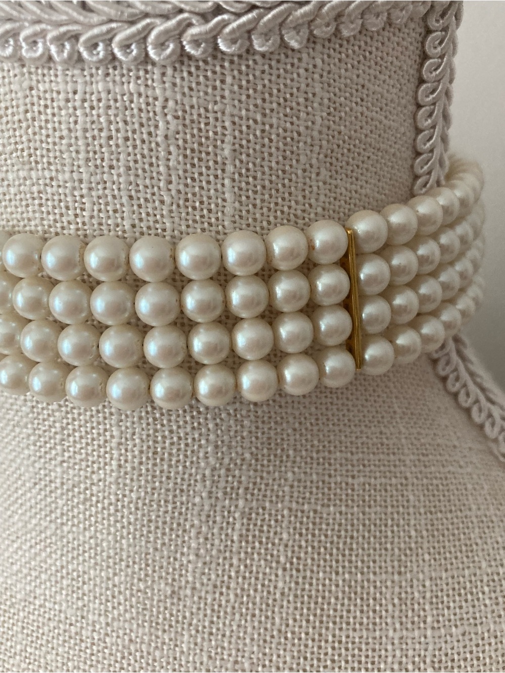 Vintage Multi-Strand Faux Pearl Choker in Ivory